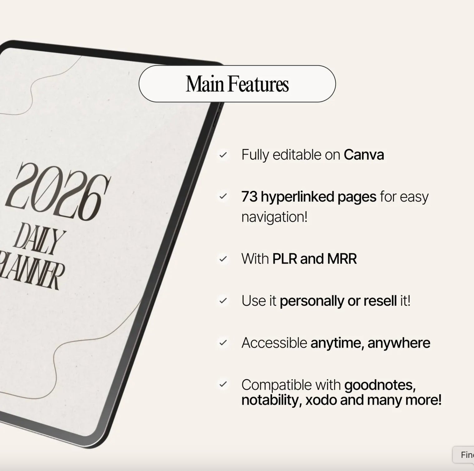 2026 Hyperlinked Digital Planner W/ MRR + PLR