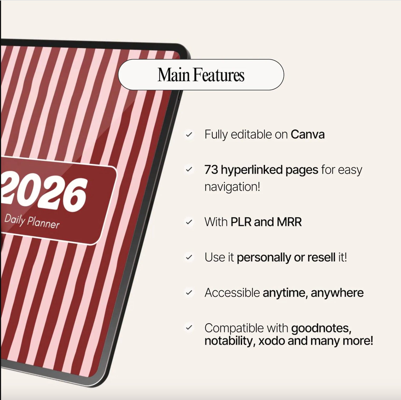 2026 Hyperlinked Digital Planner W/ MRR + PLR